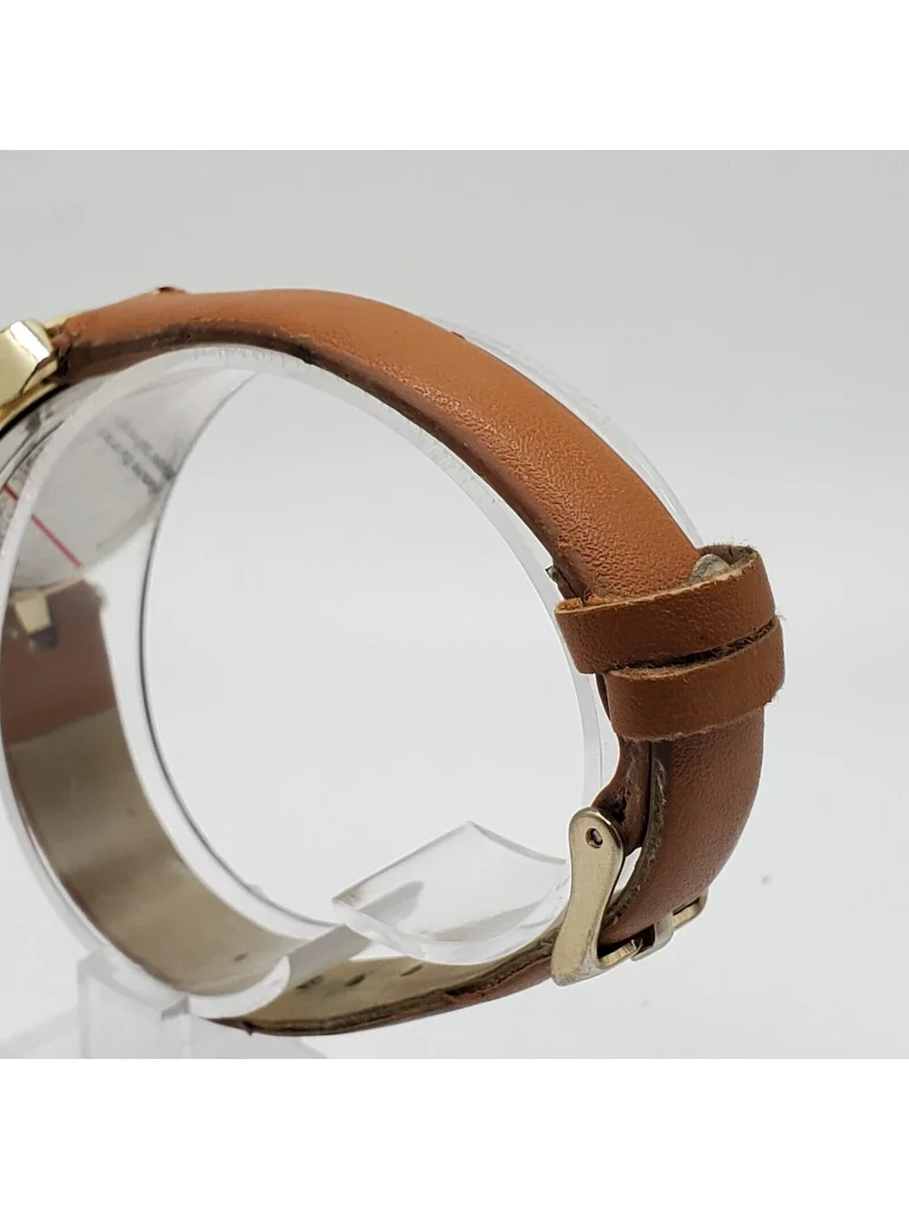 Metaphor Rhinestone Quartz Watch Women 26mm Gold Tone Brown Band New Battery